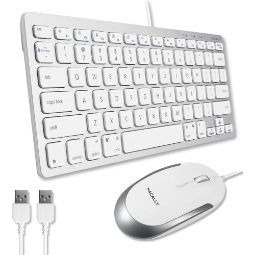 Macally USB Wired Keyboard and Mouse Combo for Mac and PC - Save Space with a Compact Small Apple Keyboard and Mouse for MacBook Pro/Air, iMac Mini/Pro - Image 1