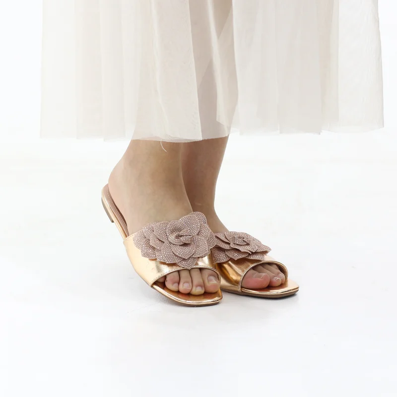 LAMARAPARIS GLACE FLORAL EMBELLISHED SLIP-ON FLAT SANDALS