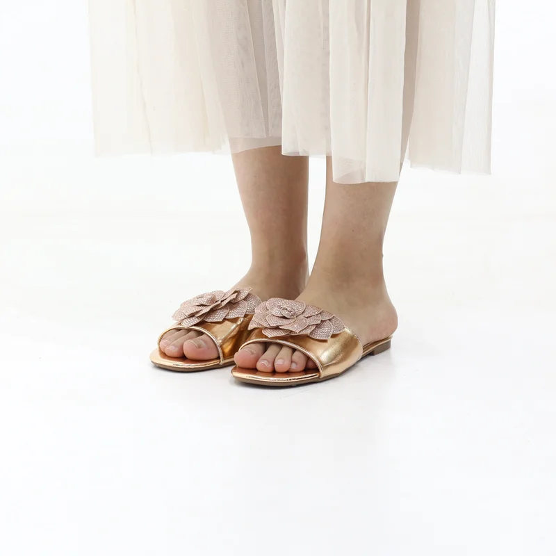LAMARAPARIS GLACE FLORAL EMBELLISHED SLIP-ON FLAT SANDALS
