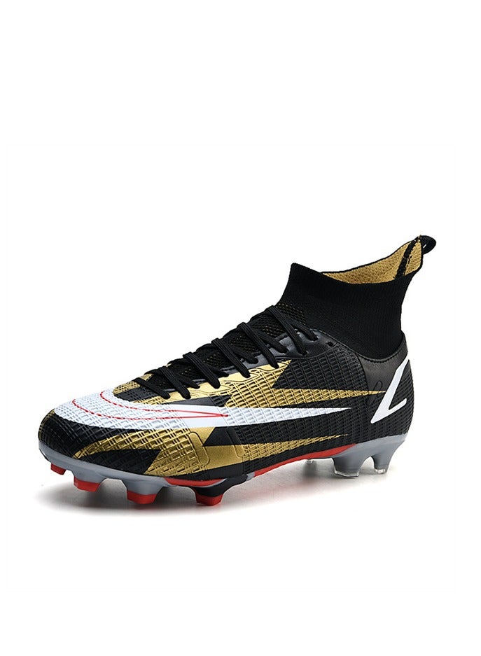 general High Toe Breathable Youth Football Boots Indoor Outdoor Turf Football Boots Black Gold - Image 3