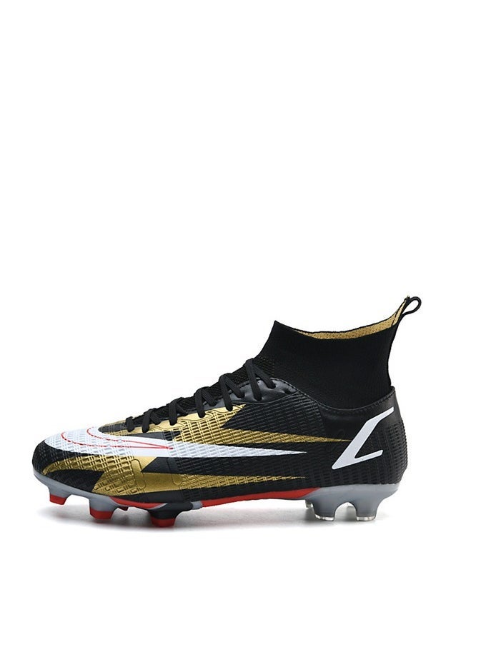 general High Toe Breathable Youth Football Boots Indoor Outdoor Turf Football Boots Black Gold - Image 1