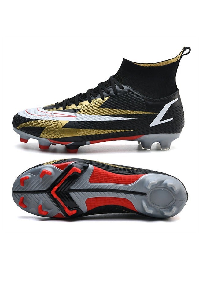 general High Toe Breathable Youth Football Boots Indoor Outdoor Turf Football Boots Black Gold - Image 5