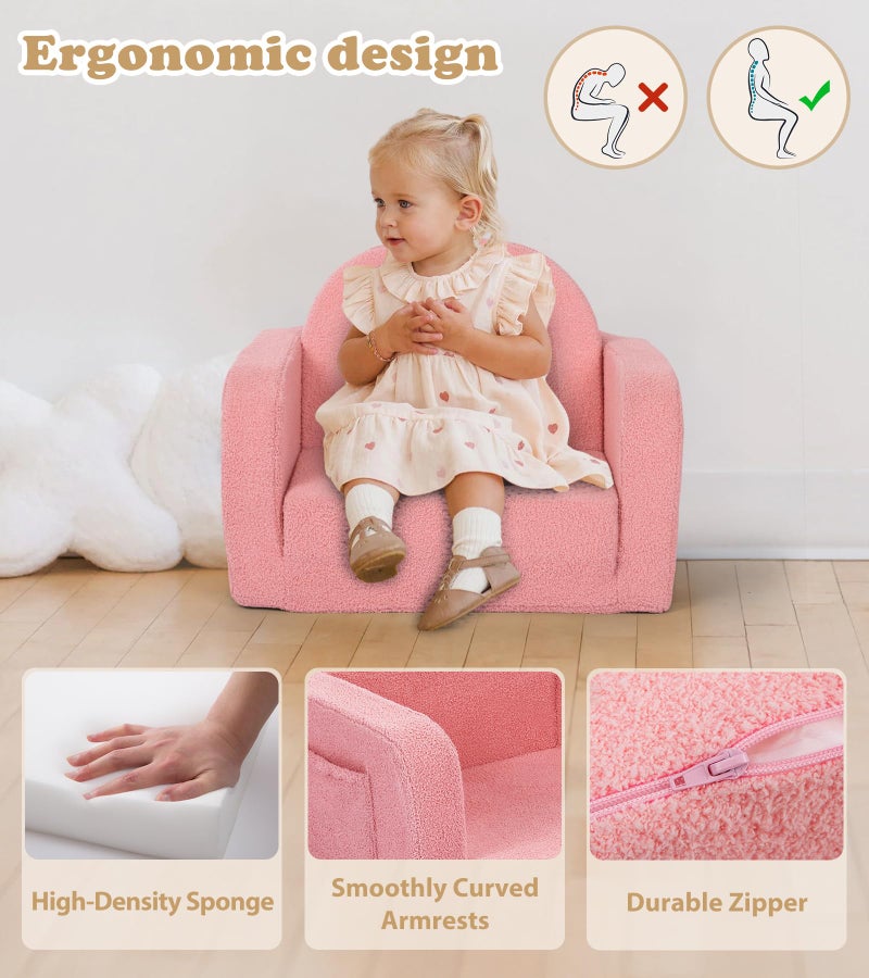 Foryoomi Kids Couch, 2-in-1 Soft Toddler Couch Fold Out with Blanket, Comfy Toddler Chair, Convertible Sofa, Gifts for Kids Girl Boys, Medium Pink Rainbow - Image 4