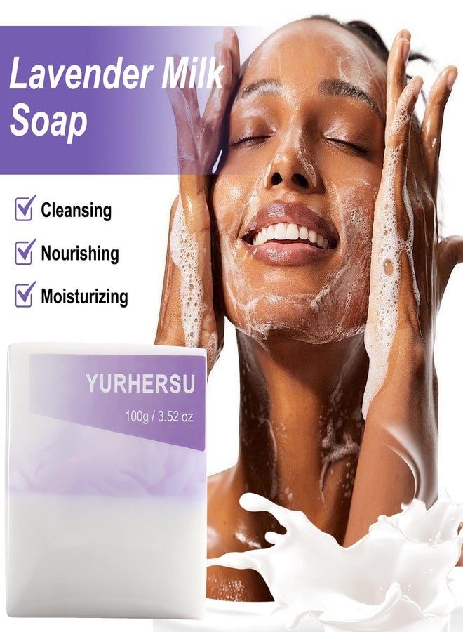 YURHERSU Lavender Milk Cleansing Bar Soap for Moisturized Skin Gentle Cleanser, Face & Hair & Body Soap Bar with Shea Butter & Lavender Oil and Goat Milk, Gentle Care for Dry Sensitive Skin, 3.52 oz - Image 2