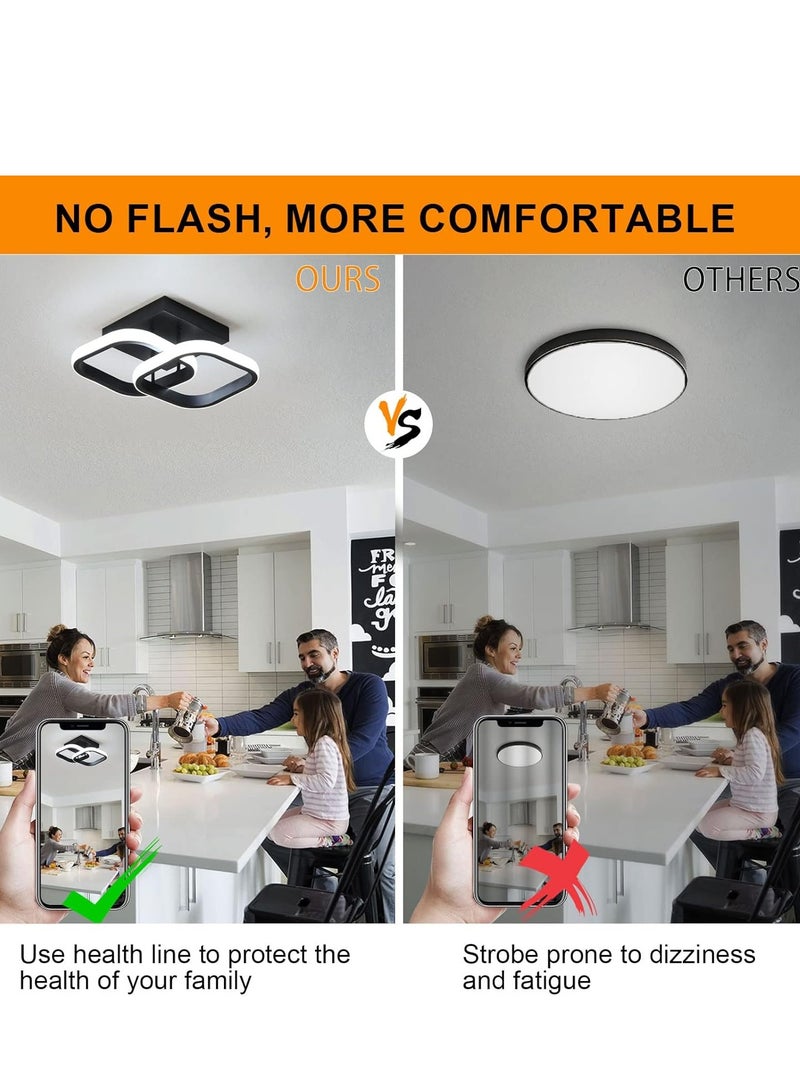 Haikomin Modern Led Ceiling Light, 2 Lights (Black) Ceiling Lights Fixture, Cool/Warm/Daylight 3 Colors Temperature Switchable Flush Mount for Hallway Entry Corridor Livingroom - Image 5