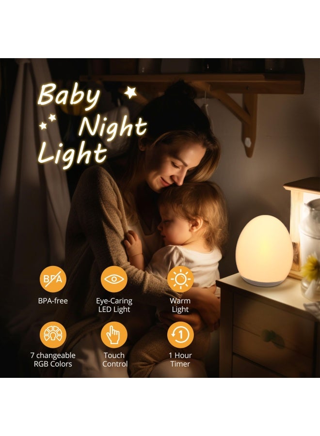 Jolywell Night Light For Kids Egg Light For Nursery With 7 Rgb Colors Changeable And Stepless Dimming Rechargeable Tap Light With 1H Timer And Touch Control Portable Night Light For Babies Bpa Free  - Image 2