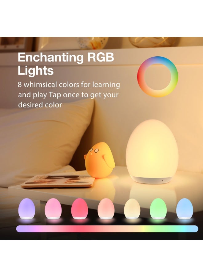 Jolywell Night Light For Kids Egg Light For Nursery With 7 Rgb Colors Changeable And Stepless Dimming Rechargeable Tap Light With 1H Timer And Touch Control Portable Night Light For Babies Bpa Free  - Image 3