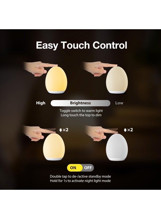 Jolywell Night Light For Kids Egg Light For Nursery With 7 Rgb Colors Changeable And Stepless Dimming Rechargeable Tap Light With 1H Timer And Touch Control Portable Night Light For Babies Bpa Free  - Image 5