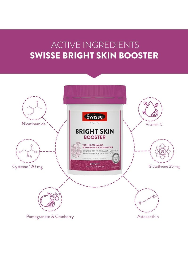 Swisse - Bright Skin Booster With Nicotinamide, Pomegranate And Astaxanthin Contributes To Collagen Formation And Maintenace Of Skin Health - Bright 60 Soft Capsules - Image 1