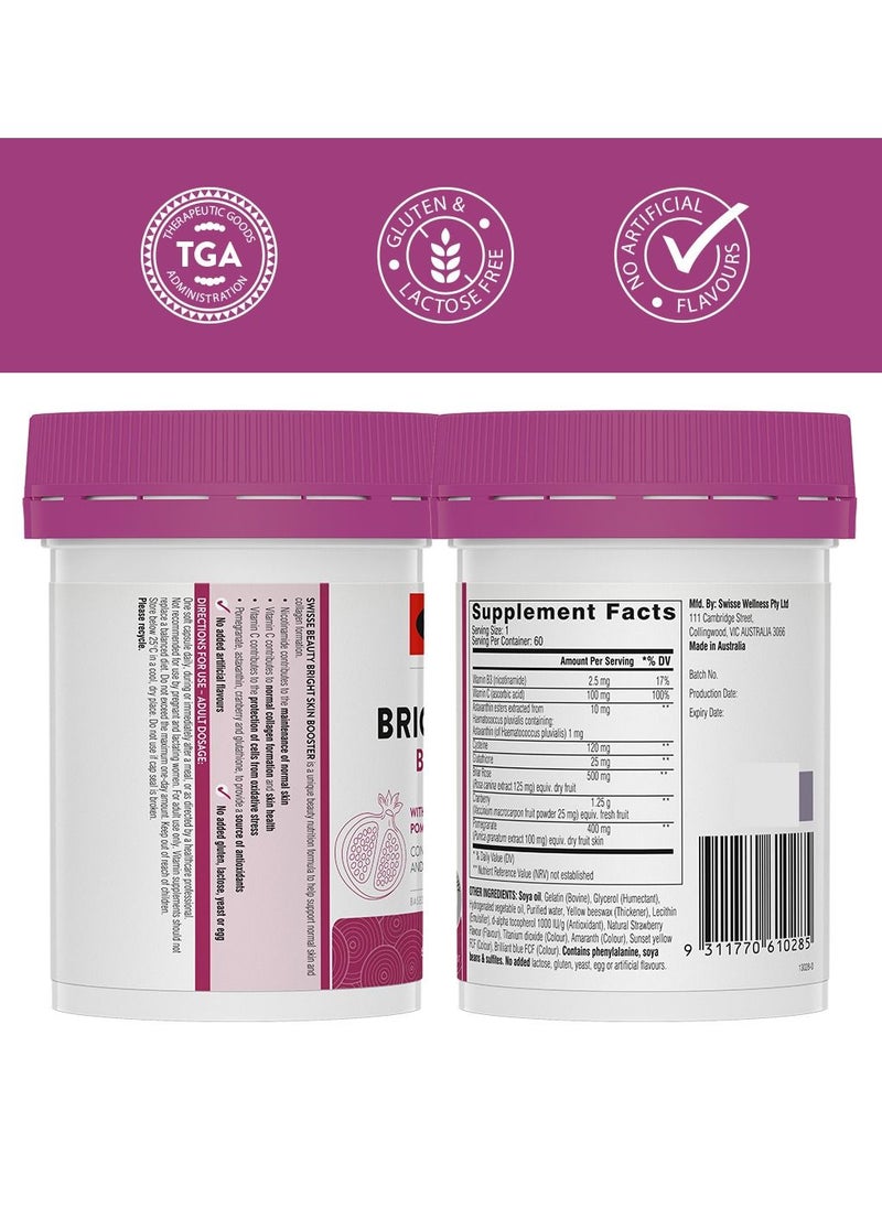 Swisse - Bright Skin Booster With Nicotinamide, Pomegranate And Astaxanthin Contributes To Collagen Formation And Maintenace Of Skin Health - Bright 60 Soft Capsules - Image 1