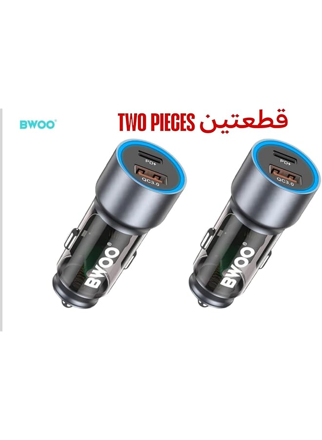 بوو قطعتين من شاحن السيارة الأصلي السريع ثنائي المنفذ بقوة 45 وات (العلامة التجارية) - Image 3