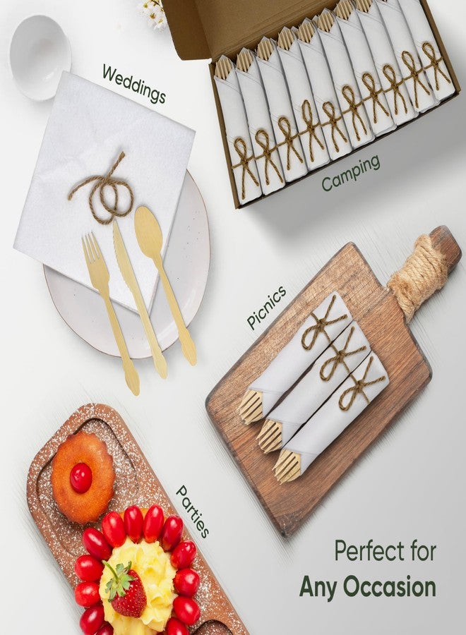 EcoPreps Luxury Pre-Rolled Napkin and Bamboo Cutlery Set (30 Pack, 120 PCS) 100% Biodegradable, Eco-Friendly, Disposable Wrapped Cutlery - Includes Pre-Wrapped Bamboo Forks, Knives, Spoons, & Napkins - Image 4