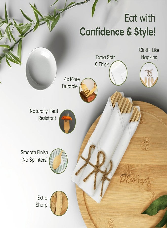 EcoPreps Luxury Pre-Rolled Napkin and Bamboo Cutlery Set (30 Pack, 120 PCS) 100% Biodegradable, Eco-Friendly, Disposable Wrapped Cutlery - Includes Pre-Wrapped Bamboo Forks, Knives, Spoons, & Napkins - Image 3