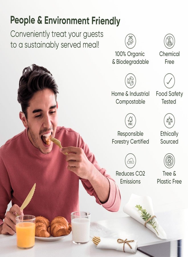 EcoPreps Luxury Pre-Rolled Napkin and Bamboo Cutlery Set (30 Pack, 120 PCS) 100% Biodegradable, Eco-Friendly, Disposable Wrapped Cutlery - Includes Pre-Wrapped Bamboo Forks, Knives, Spoons, & Napkins - Image 5