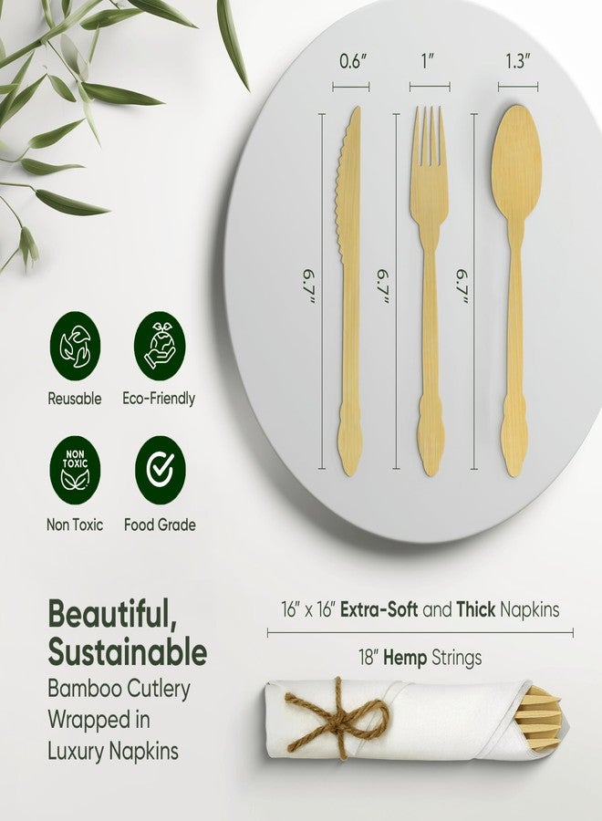 EcoPreps Luxury Pre-Rolled Napkin and Bamboo Cutlery Set (30 Pack, 120 PCS) 100% Biodegradable, Eco-Friendly, Disposable Wrapped Cutlery - Includes Pre-Wrapped Bamboo Forks, Knives, Spoons, & Napkins - Image 2