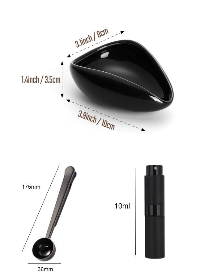 3PCS Coffee Bean Weighing Tray, Coffee Bean Spray 10ML, Coffee Spoon, Ceramic Dosing Vessel, Coffee spoon clip 2 in, Convenient for Home, Black - Image 2