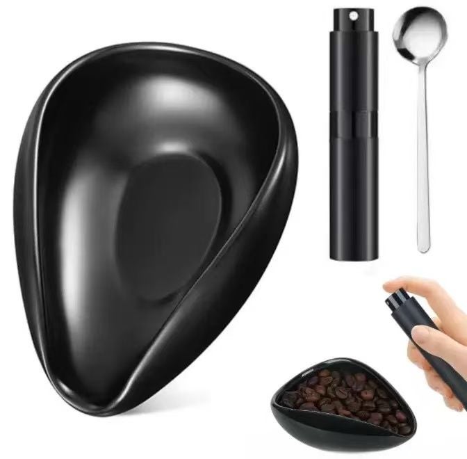 3PCS Coffee Bean Weighing Tray, Coffee Bean Spray 10ML, Coffee Spoon, Ceramic Dosing Vessel, Coffee spoon clip 2 in, Convenient for Home, Black - Image 1