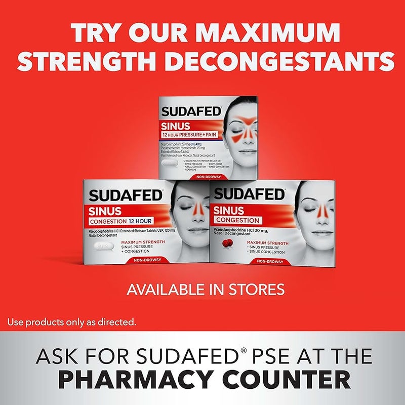 Sudafed PE Sinus Congestion Day + Night Maximum Strength Decongestant & Antihistamine Tablets with Phenylephrine HCl & Diphenhydramine HCl, Helps Nasal & Sinus Pressure & Congestion, 20 ct - Image 5