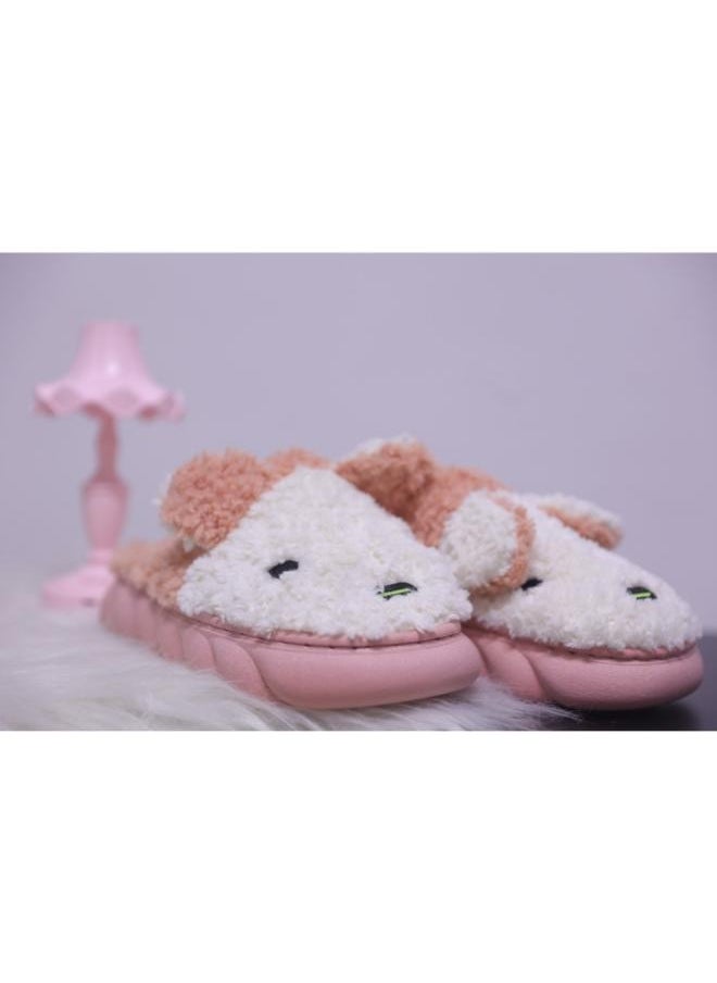 Generic - Winter Sapoh for Women, Women's Fluffy Fur Slipper, Short Slippers of Wool Velvet, Animal Face and Ears, Women's Indoor Sandals, Non-Slip Kochi Sole, Fluffy Shoes, Pink - Image 1