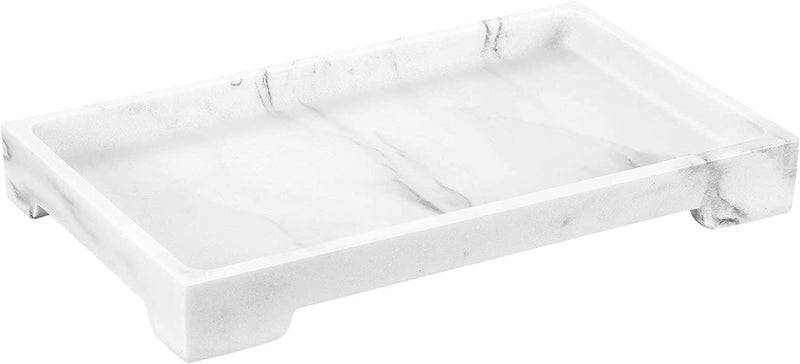 Luxspire Bathroom Vanity Tray 10 x 6 inch Marble Bathroom Perfume Tray Dresser Tray Resin Rectangle Vanity Tray Bathroom Vanity Countertop Organizer for Cosmetics Hand Towel M Gravel White