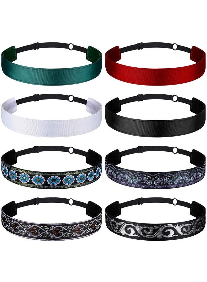 Sintege 8 Pcs Woman Elastic Headband Adjustable Non Slip Velvet Lined Headbands Solid Color Boho Headband For Women Sport Yoga Work Makeup Stylish Hairband (Classic Style) - Image 2