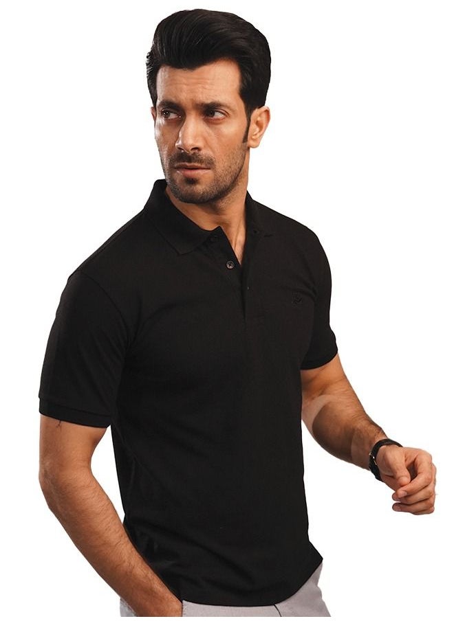 MENDEEZ - Mendeez Men’s Classic Basic Black Cotton Regular Fit Polo Neck T Shirt Casual. - Image 1