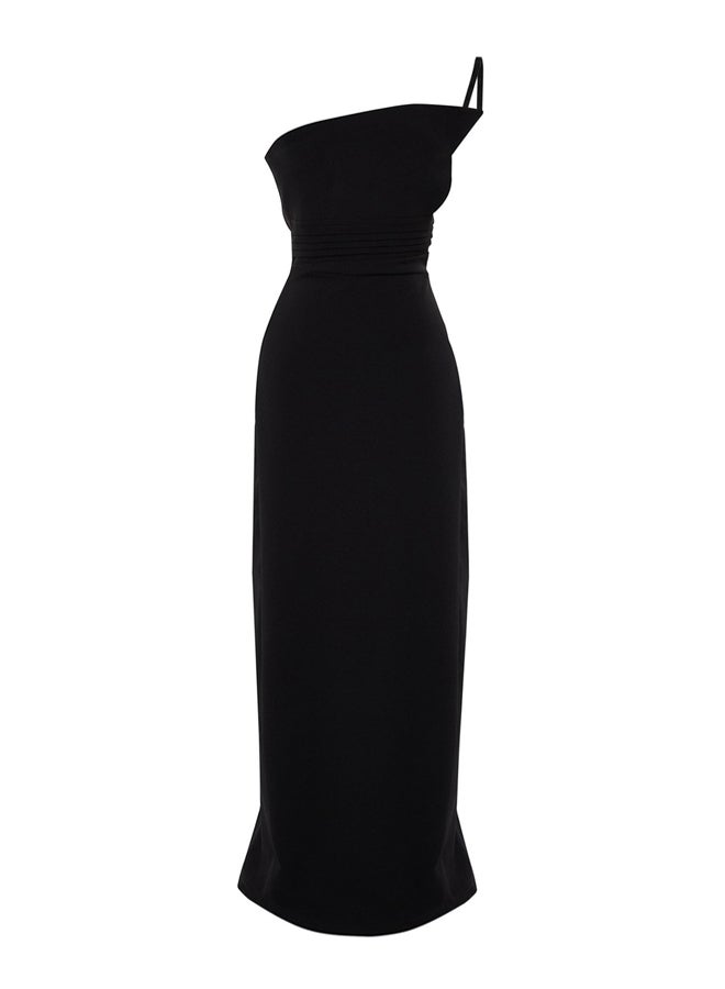 trendyol Black One Shoulder Woven Long Elegant Evening Dress TPRSS23AE00228 - Image 5
