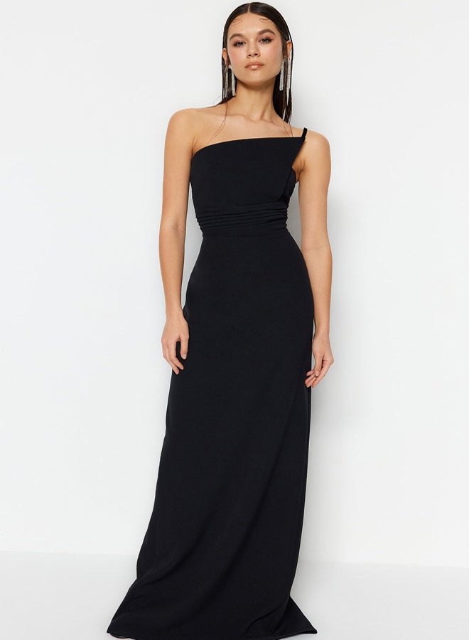 trendyol Black One Shoulder Woven Long Elegant Evening Dress TPRSS23AE00228 - Image 1