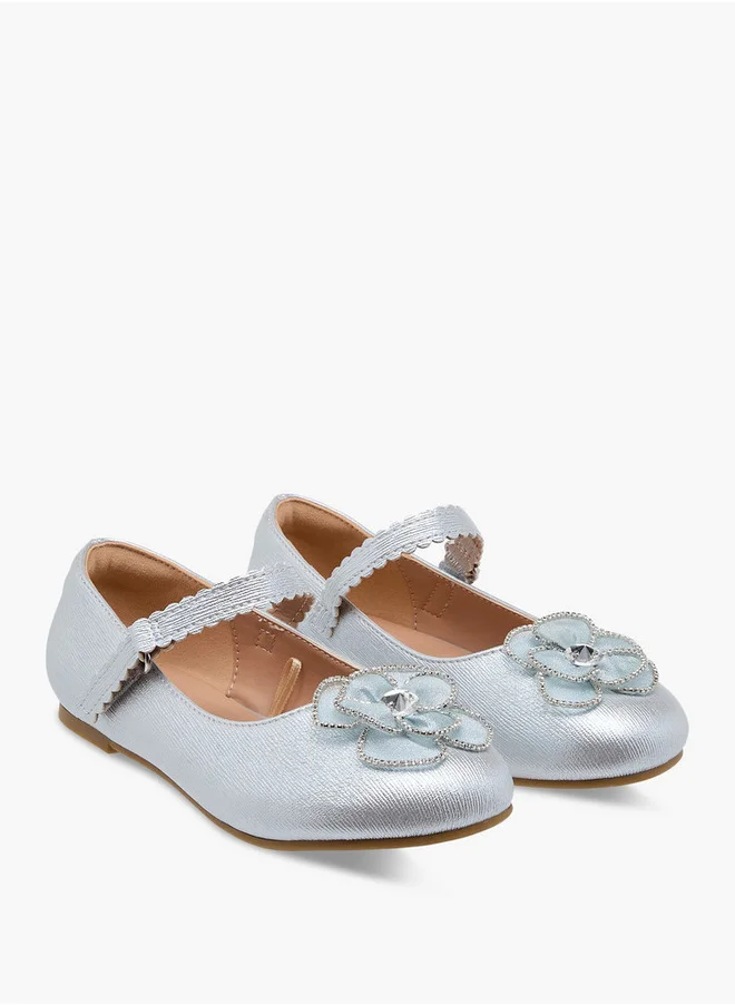 جونيورز Girls Flower Embellished Ballerina Shoes with Hook and Loop Closure
