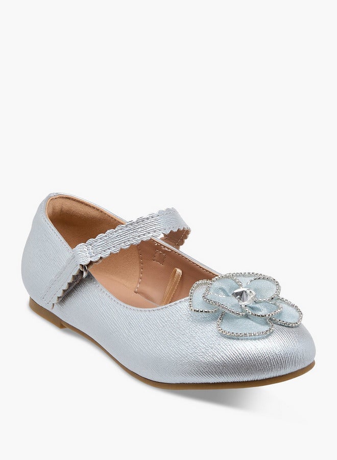 JUNIORS Girls Flower Embellished Ballerina Shoes with Hook and Loop Closure - Image 2