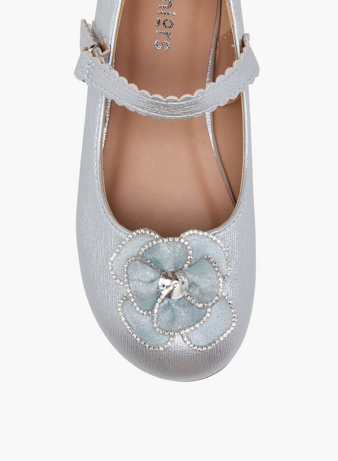 JUNIORS Girls Flower Embellished Ballerina Shoes with Hook and Loop Closure - Image 4