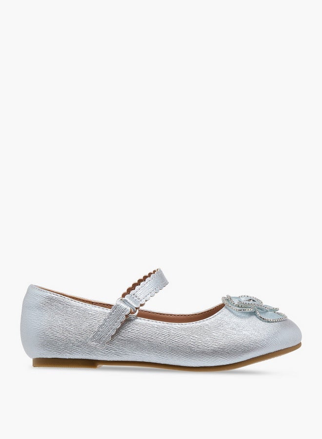 JUNIORS Girls Flower Embellished Ballerina Shoes with Hook and Loop Closure - Image 1