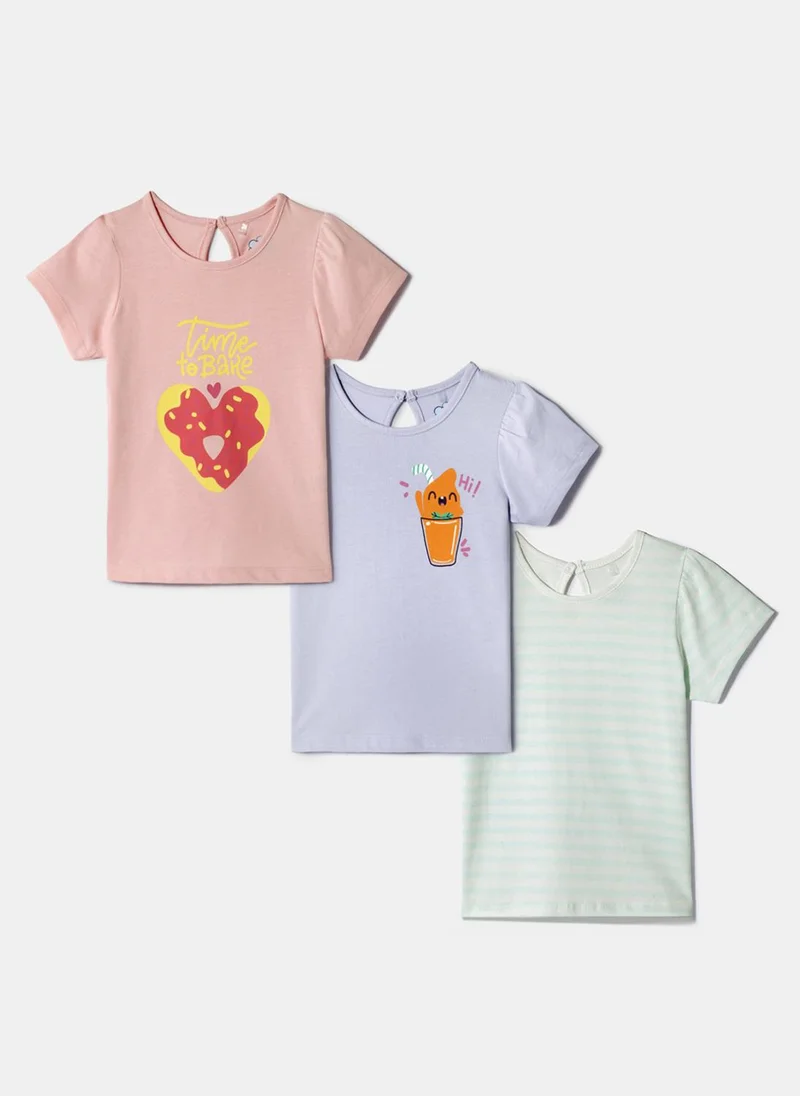 Nautinati Nautinati Pack of 3 Printed and Striped Tops for Girls