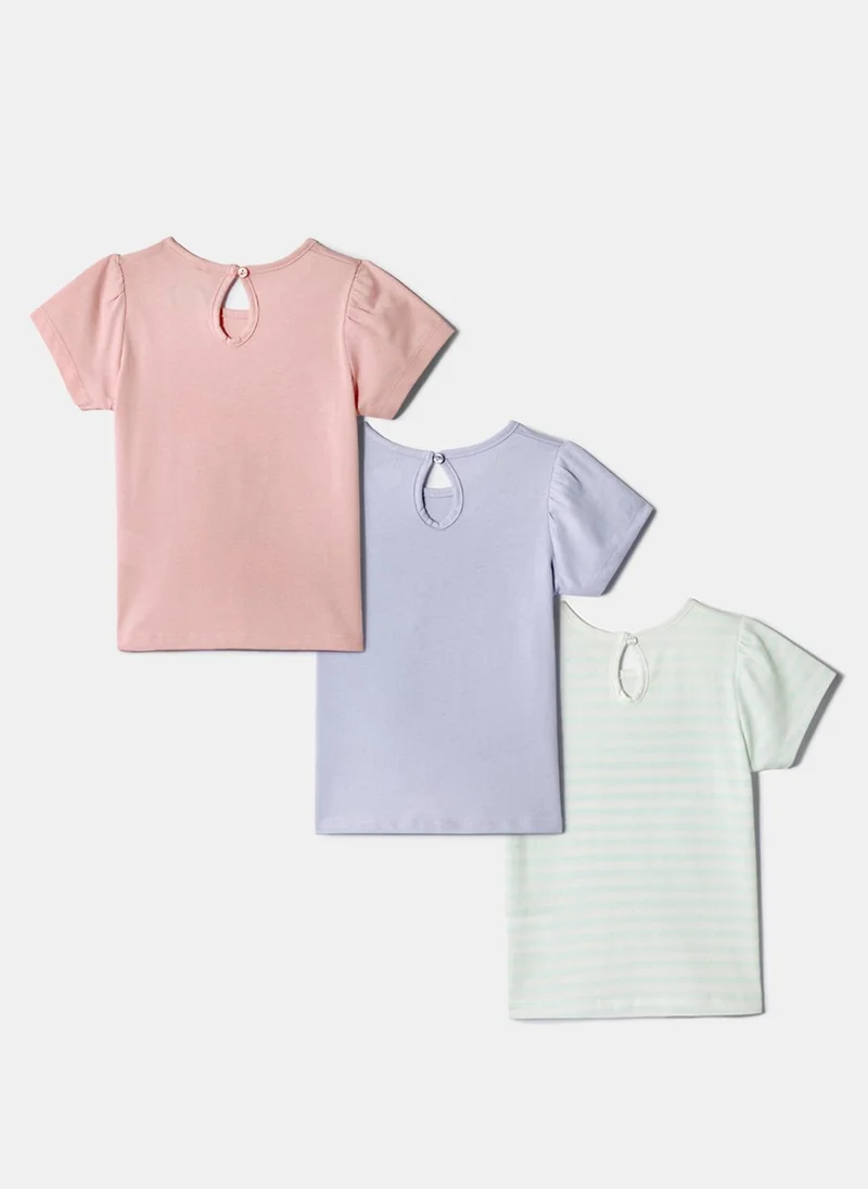 Nautinati Nautinati Pack of 3 Printed and Striped Tops for Girls