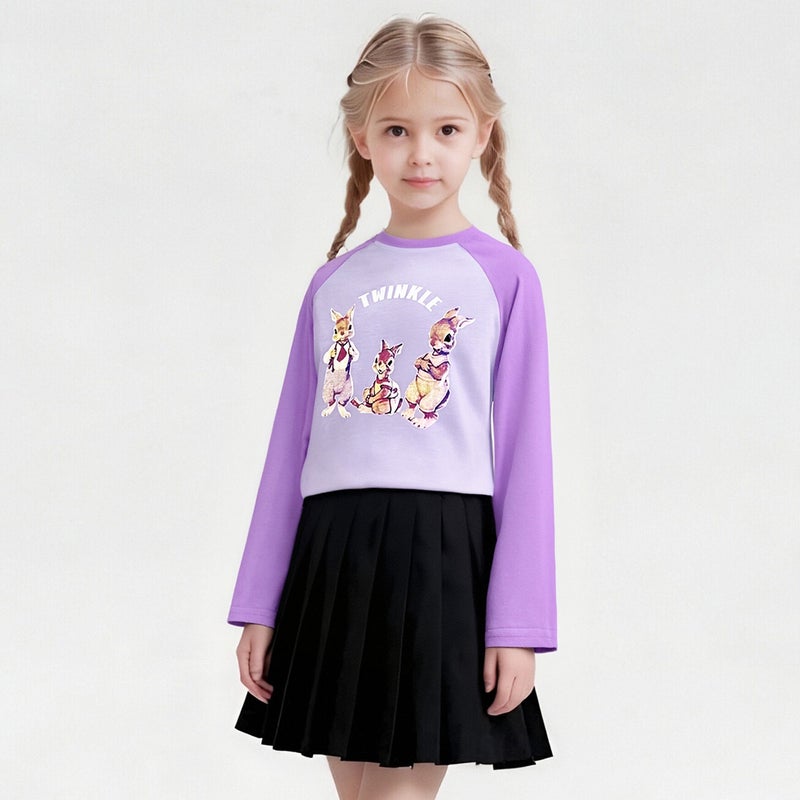 Y Pure Cotton Children'S T-Shirt Girls' Long Sleeve Base Shirt Cartoon Print Children'S Base Shirt Raglan Sleeve Top - Image 1