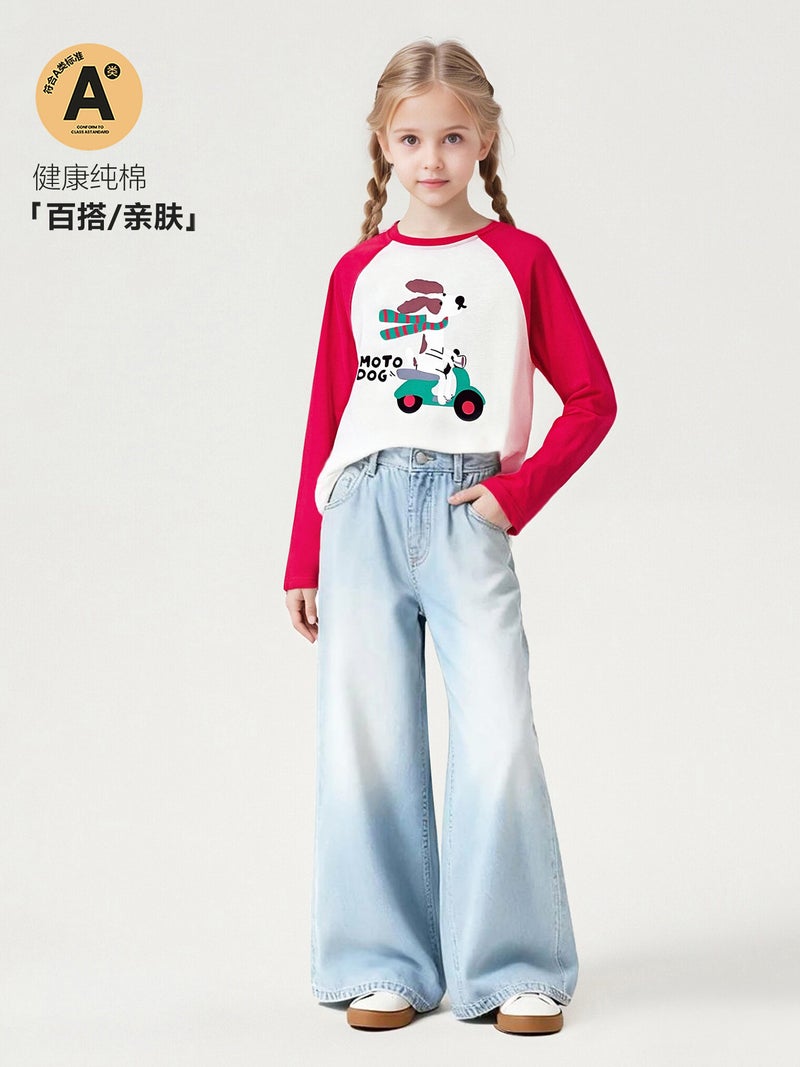 Y Pure Cotton Children'S T-Shirt Girls' Long Sleeve Base Shirt Cartoon Print Children'S Base Shirt Raglan Sleeve Top - Image 4