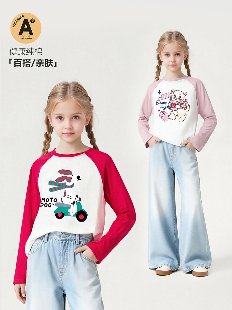 Y Pure Cotton Children'S T-Shirt Girls' Long Sleeve Base Shirt Cartoon Print Children'S Base Shirt Raglan Sleeve Top - Image 2