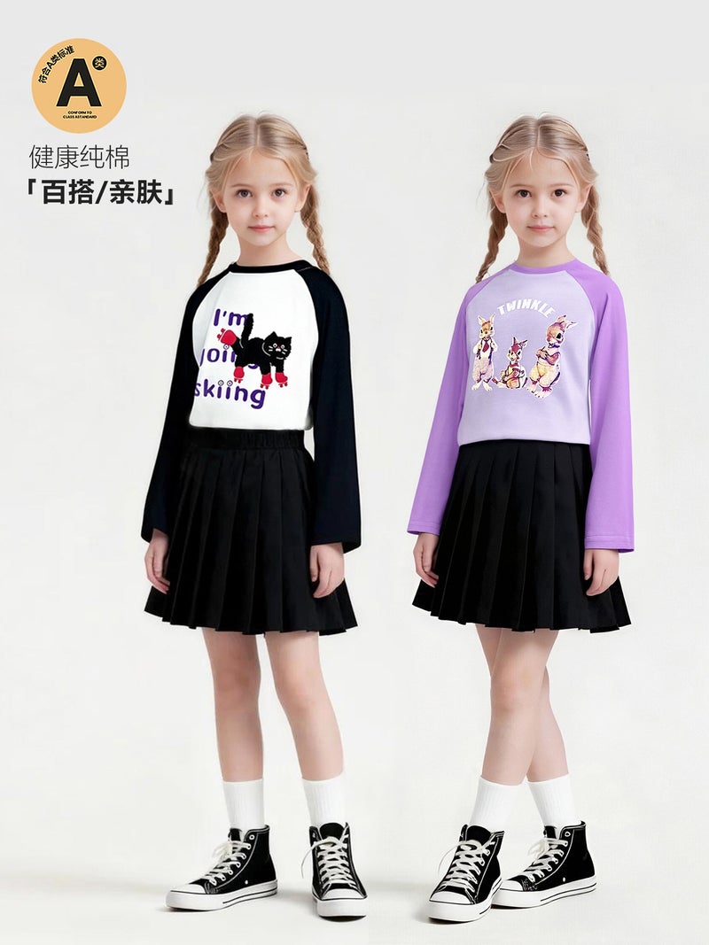 Y Pure Cotton Children'S T-Shirt Girls' Long Sleeve Base Shirt Cartoon Print Children'S Base Shirt Raglan Sleeve Top - Image 3