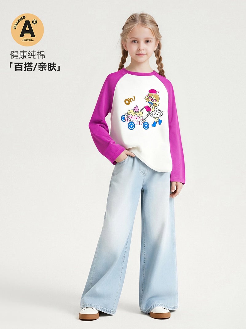 Y Pure Cotton Children'S T-Shirt Girls' Long Sleeve Base Shirt Cartoon Print Children'S Base Shirt Raglan Sleeve Top - Image 5