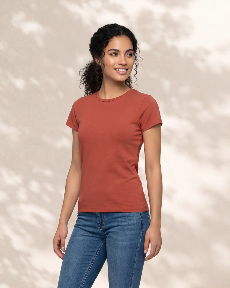 Redtag Women Brown Short Sleeve Crew Neck T Shirt