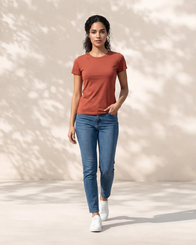 Redtag Women Brown Short Sleeve Crew Neck T Shirt