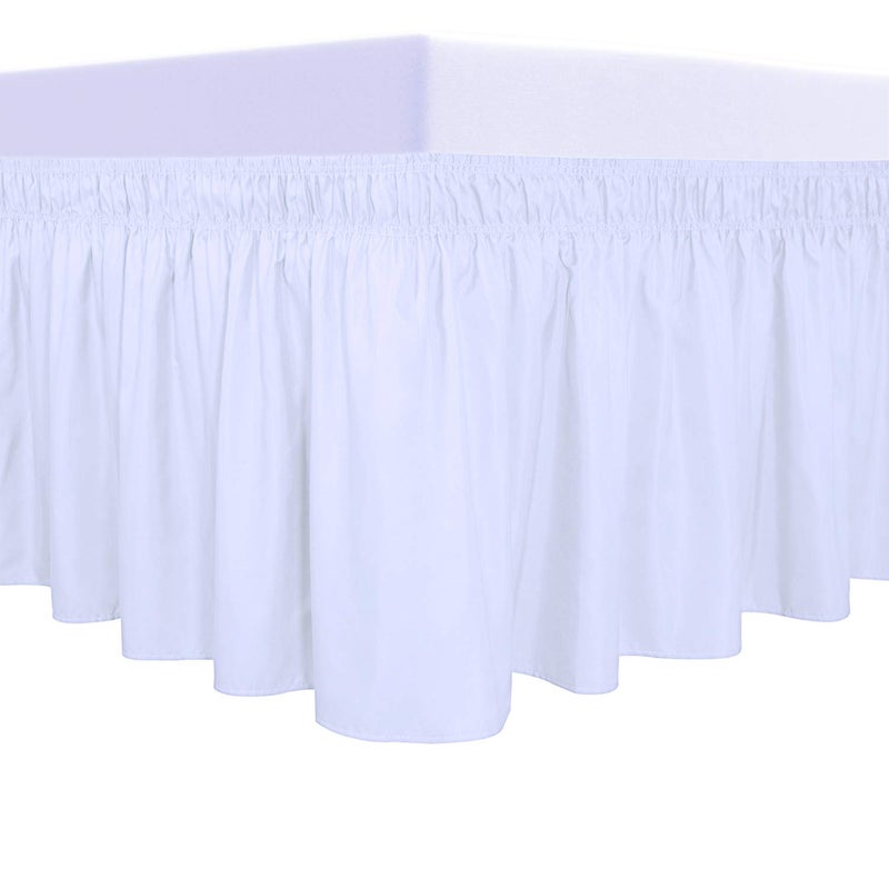 PureFit Wrap Around Ruffled Bed Skirt with Adjustable Elastic Belt - 18 Inch Drop Easy to Put On, Wrinkle Free Bedskirt Dust Ruffles, Frame Cover for Queen, King and C-King Size Beds, White - Image 1