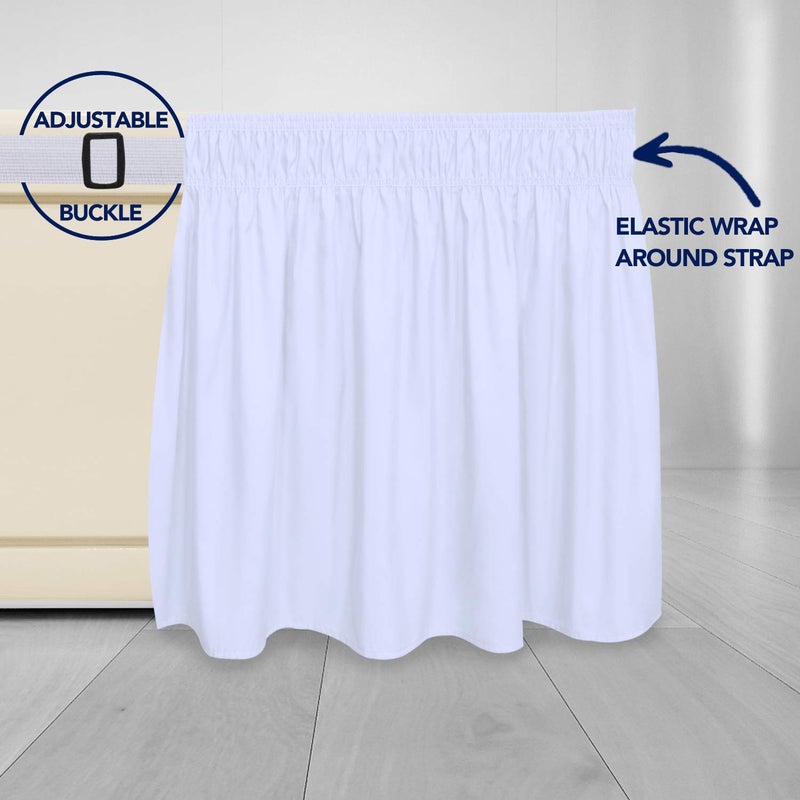 PureFit Wrap Around Ruffled Bed Skirt with Adjustable Elastic Belt - 18 Inch Drop Easy to Put On, Wrinkle Free Bedskirt Dust Ruffles, Frame Cover for Queen, King and C-King Size Beds, White - Image 4