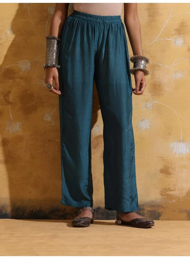 trueBrowns trueBrowns Purple Teal Floral Print Muslin Silk Straight Kurta Set