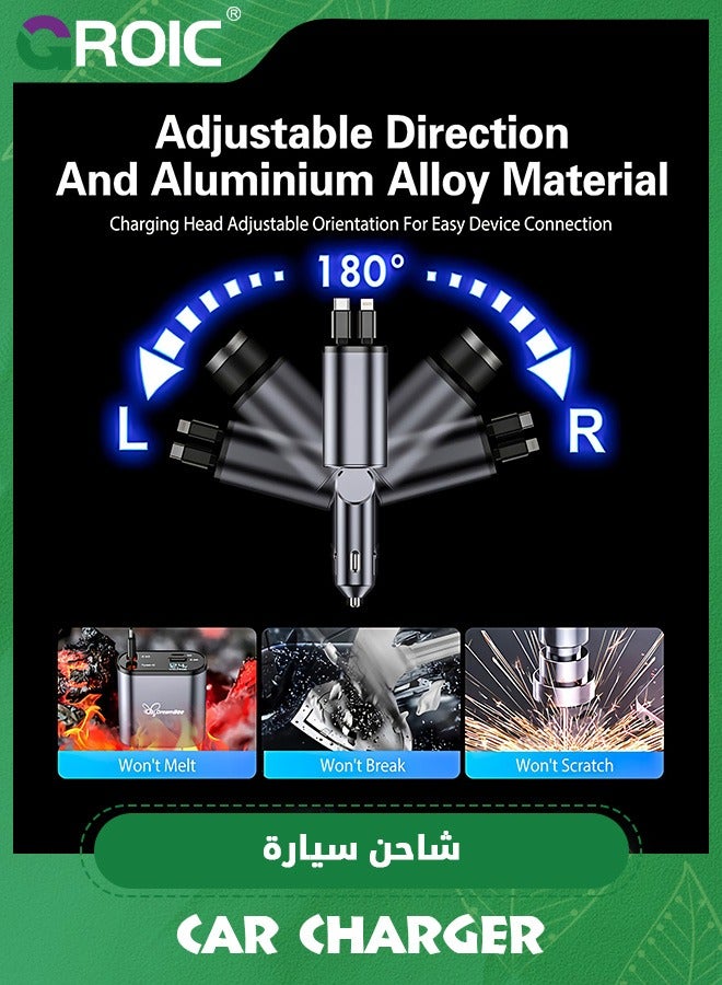 GROIC Retractable Car Charger,120W 4 in 1 Super Fast Charge Car Phone Charger,Retractable Cables,and 2 USB Ports Car Charger Adapter for iPhone,Pad,Samsung - Image 5