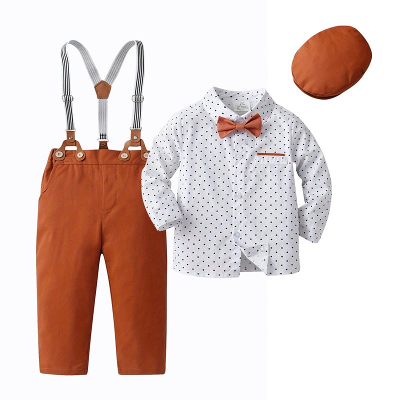 Boarnseorl Baby Boys Pants Sets,Toddler Gentleman Outfits, Infant Long Sleeve Shirt + Pants + Bow Tie + Suspenders + Cap,3-6M - Image 1