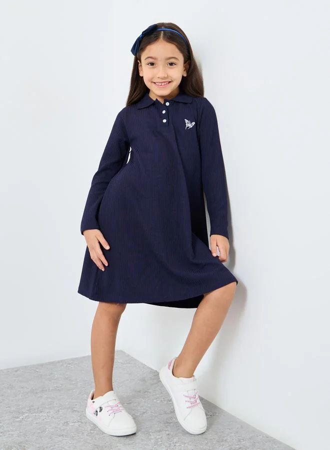 Styli Styli Girls Textured Knit Polo Dress