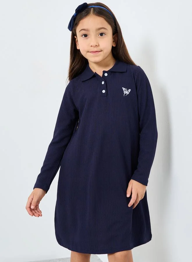 Styli Styli Girls Textured Knit Polo Dress