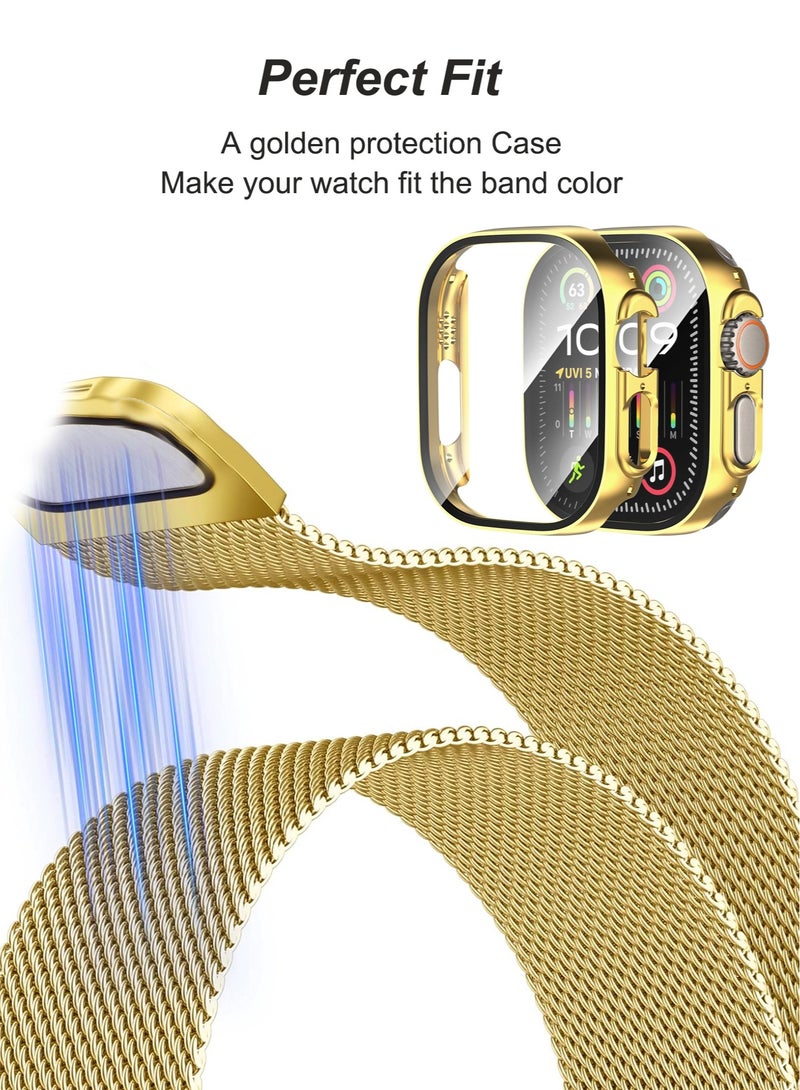 Case and watch band Set for Apple Watch 44mm (Series 4/5/6/SE/SE2), stainless steel mesh metal iWatch strap with Tempered Glass Screen Protector, Golden - Image 2