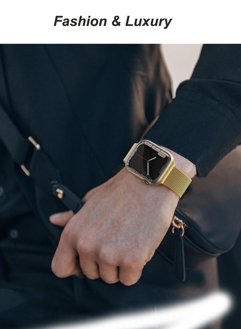 Case and watch band Set for Apple Watch 44mm (Series 4/5/6/SE/SE2), stainless steel mesh metal iWatch strap with Tempered Glass Screen Protector, Golden - Image 5